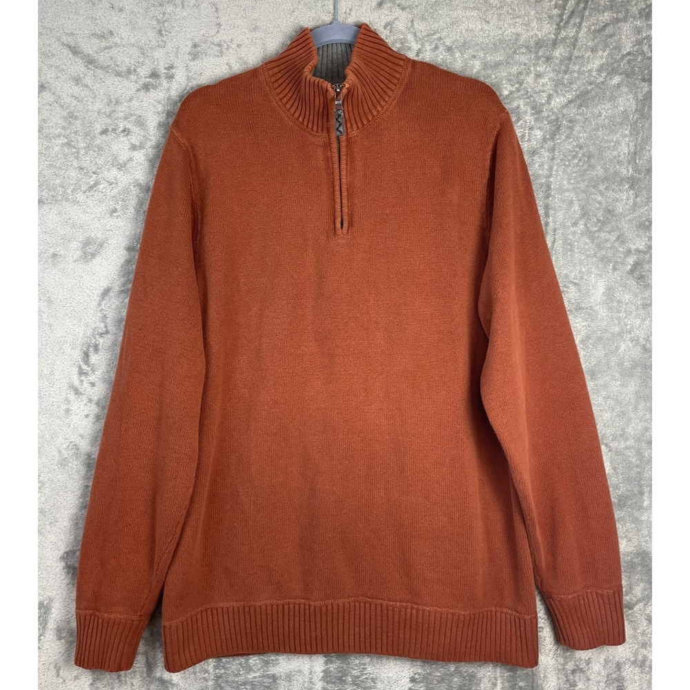 Eddie Bauer Quarter Zip Long Sleeve Pullover Cotton Sweater Orange Red Sz L Tall